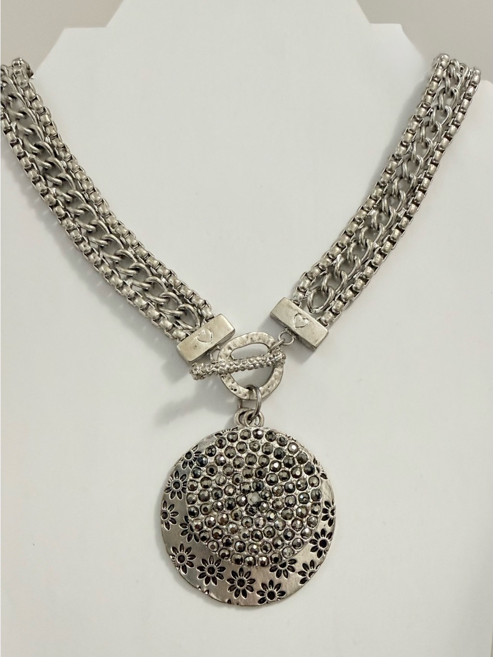 Brighton Silver-Tone Floral Medallion Necklace - with thick Chain
